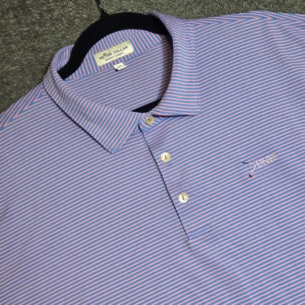 Peter Millar Crown Sport Grace Performance Polo Men's 2XL Mesh‎ Stripe Blue Pink